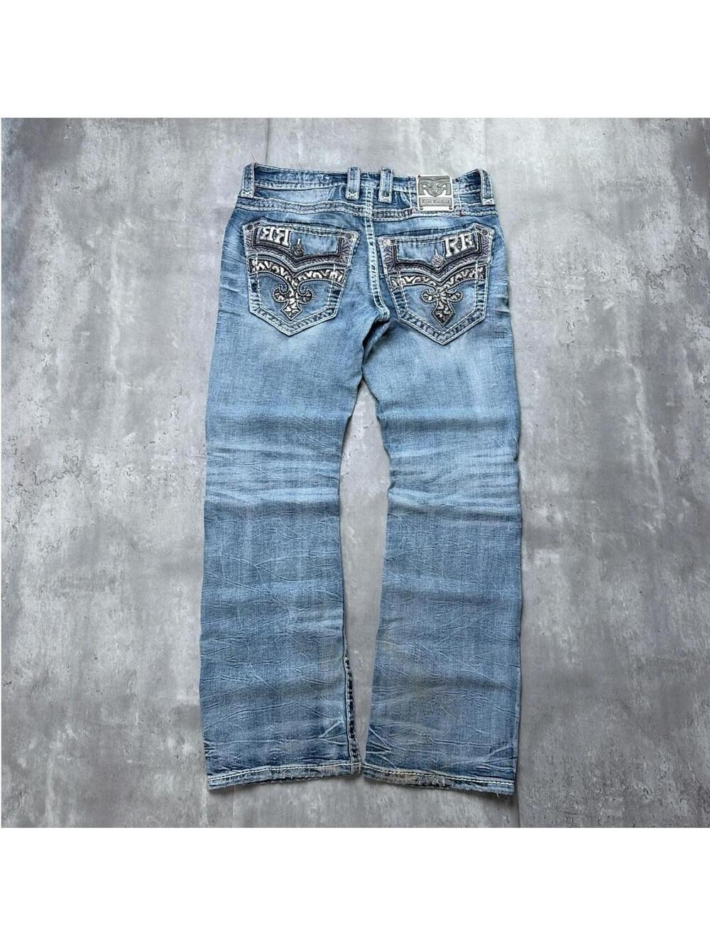 Y2K Blue Rock Revival Grunge Gothic Slim Bootcut Denim Jeans